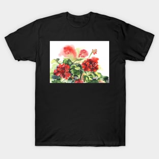 Plant geranium, flowers and leaves, watercolor T-Shirt